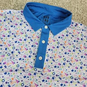 NVR LND Mens XL White All Over Print Performance Stretch Golf Polo SS